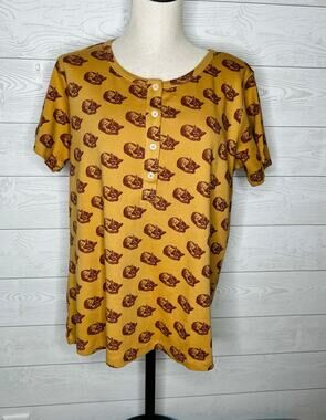 Kate Quinn XL Mustard "Woodland Fox" organic cotton Henley top NWT